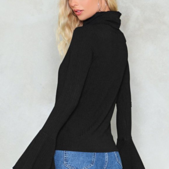 Nasty Gal Black Ribbed Turtleneck Sweater Size 6 - Picture 2 of 4